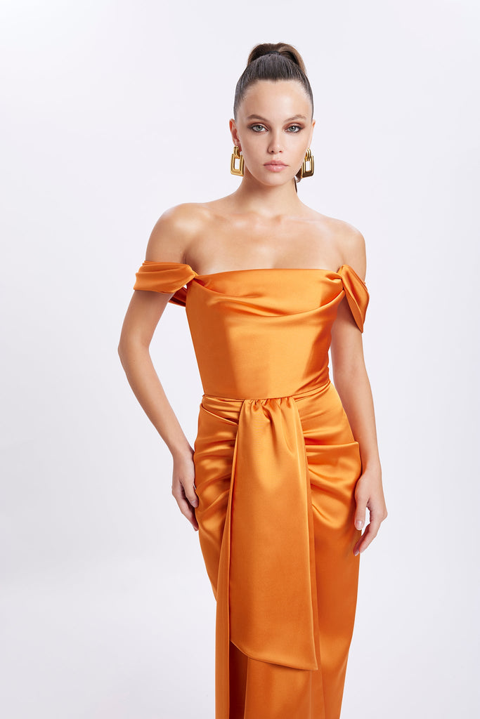 Cloe Satin Dress - Spicy Orange - Gigii's